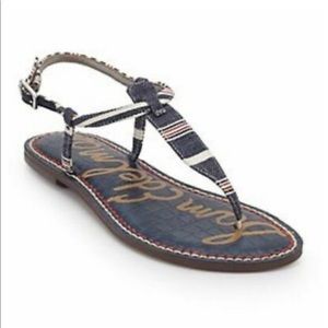 Sam Edelman Gigi Denim Striped Sandals Red Blue